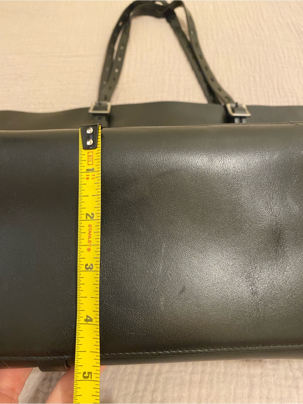 Black Leather Tote Bag with Adjustable Straps - Picture 15 of 15